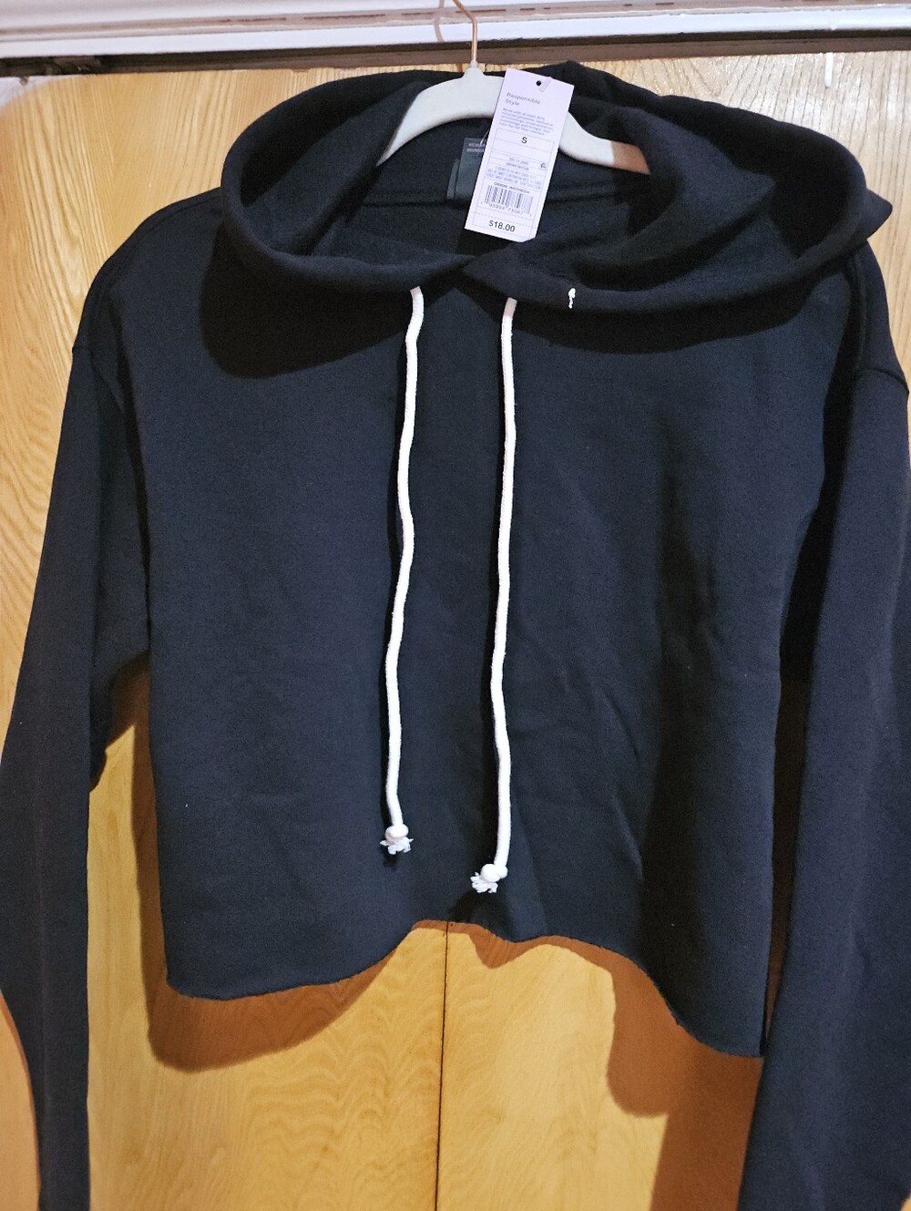 wild fable Black Cropped Hoodie with White Drawstrings